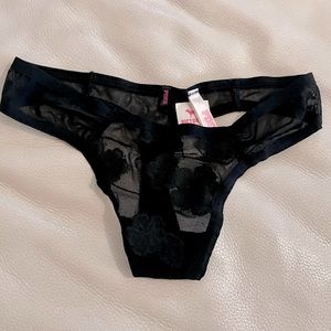 VS Pink Black Mesh Low Rise XS Thong New w Tags